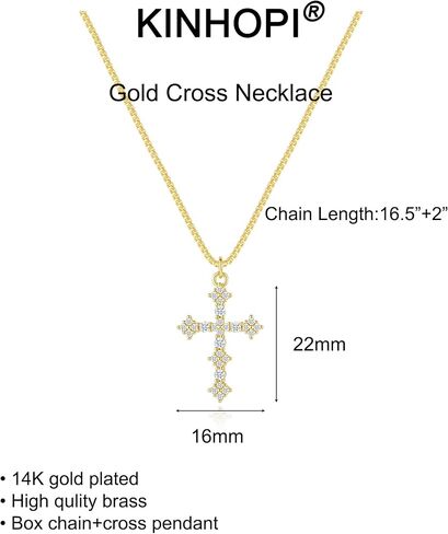 Cross Necklace for Women - 14K Gold/White Gold Plated Simple Dainty Diamond Cross Pendant Necklace with Cubic Zirconia Jewelry Gift For Her in Saudi Arabia