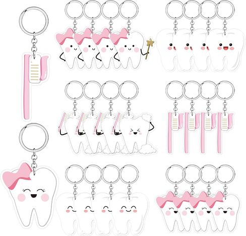 Tooth Shape Keychain Pink Dentist Key Ring Cute Tooth First Tooth Party Favors 1st Teething Party Decorations for Dentist Students Office Staffs Dental Dentist Gift Handbag Pendant Party Favors in Saudi Arabia