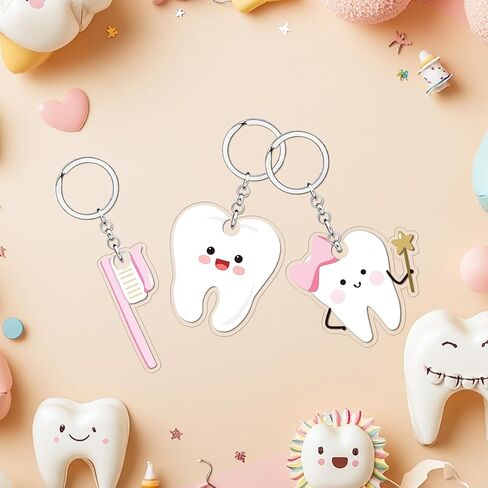 Tooth Shape Keychain Pink Dentist Key Ring Cute Tooth First Tooth Party Favors 1st Teething Party Decorations for Dentist Students Office Staffs Dental Dentist Gift Handbag Pendant Party Favors in Saudi Arabia