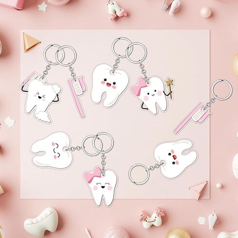 Tooth Shape Keychain Pink Dentist Key Ring Cute Tooth First Tooth Party Favors 1st Teething Party Decorations for Dentist Students Office Staffs Dental Dentist Gift Handbag Pendant Party Favors in Saudi Arabia