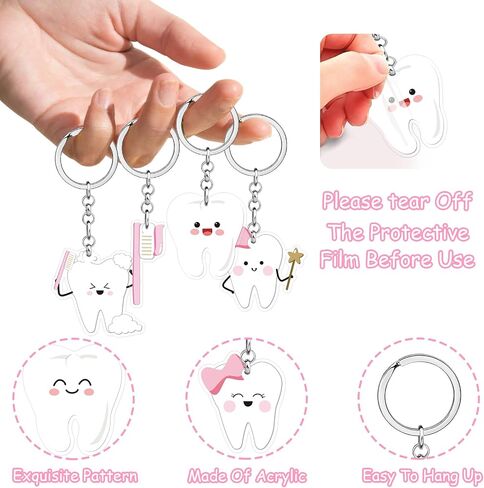 Tooth Shape Keychain Pink Dentist Key Ring Cute Tooth First Tooth Party Favors 1st Teething Party Decorations for Dentist Students Office Staffs Dental Dentist Gift Handbag Pendant Party Favors in Saudi Arabia
