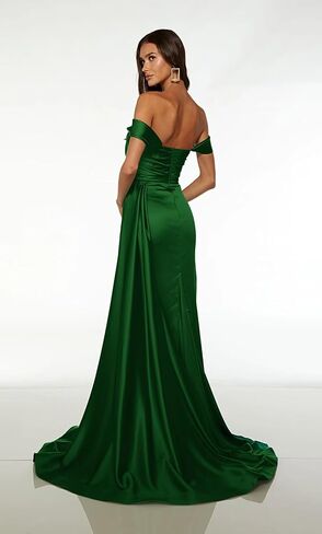 Satin Off The Shoulder Bridesmaid Dresses for Women Long Ruched Prom Dresses Formal Evening Gown with Slit in Saudi Arabia
