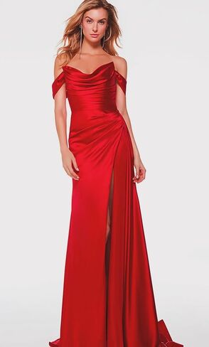 Satin Off The Shoulder Bridesmaid Dresses for Women Long Ruched Prom Dresses Formal Evening Gown with Slit in Saudi Arabia