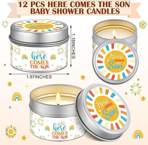 Nuanchu 12 Pcs Here Comes The Sun Baby Shower Candles Gifts Bulk for Guests Thank You Gifts Boho Rainbow Sunshine Party Favor Lavender Birthday Candles Souvenirs for Guests Gender Reveal Boy, 1.2 Oz in Saudi Arabia