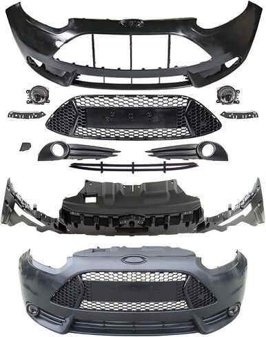 مجموعة غطاء المصد الأمامي Focus ST متوافقة مع 2013 2014 Fo-rd Focus ST Hatchback 4 أبواب 2.0 لتر مع الشبكة العلوية والشواية السفلية وأضواء الضباب - مجموعة الجسم بالكامل in Kuwait