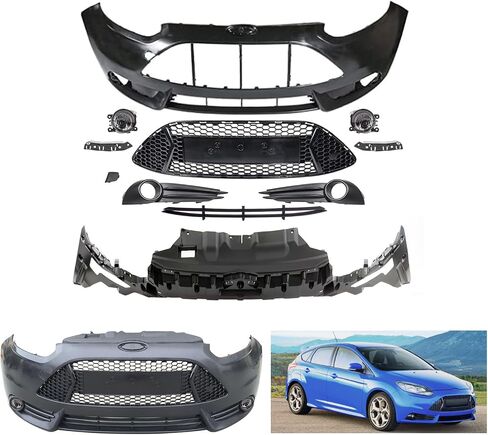 مجموعة غطاء المصد الأمامي Focus ST متوافقة مع 2013 2014 Fo-rd Focus ST Hatchback 4 أبواب 2.0 لتر مع الشبكة العلوية والشواية السفلية وأضواء الضباب - مجموعة الجسم بالكامل in Kuwait