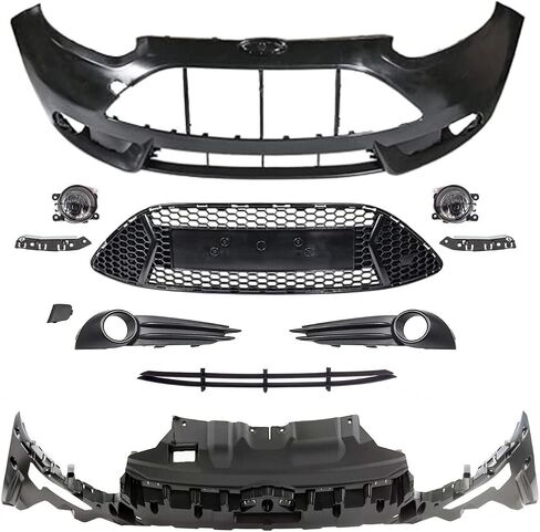 مجموعة غطاء المصد الأمامي Focus ST متوافقة مع 2013 2014 Fo-rd Focus ST Hatchback 4 أبواب 2.0 لتر مع الشبكة العلوية والشواية السفلية وأضواء الضباب - مجموعة الجسم بالكامل in Kuwait