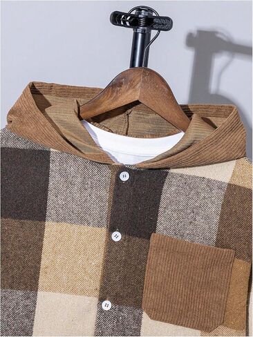 OYOANGLE Boy's Plaid Checkered Button Down Jacket Pocket Patched Long Sleeve Hooded Coats in Saudi Arabia