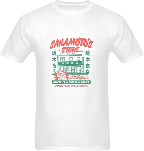 Cotton T-Shirt Sakamoto's Store Men's Graphic tee Shortsleeve T-Shirt Groceries Snacks Drinks Trendy Loose Fit Top in Saudi Arabia