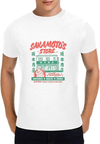 Cotton T-Shirt Sakamoto's Store Men's Graphic tee Shortsleeve T-Shirt Groceries Snacks Drinks Trendy Loose Fit Top in Saudi Arabia