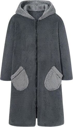 Funnycokid Boys Robe Zipper Kids Soft Fleece Hooded Bathrobe 7-14 Years in Kuwait