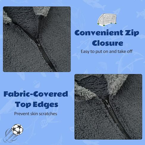 Funnycokid Boys Robe Zipper Kids Soft Fleece Hooded Bathrobe 7-14 Years in Kuwait