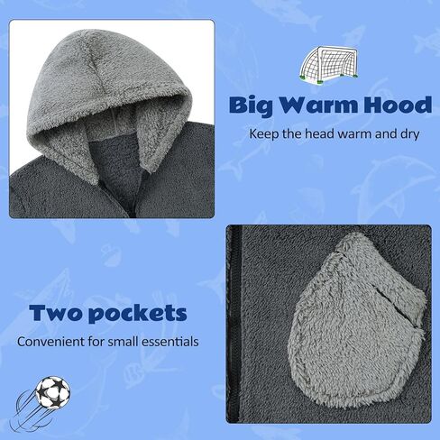 Funnycokid Boys Robe Zipper Kids Soft Fleece Hooded Bathrobe 7-14 Years in Kuwait