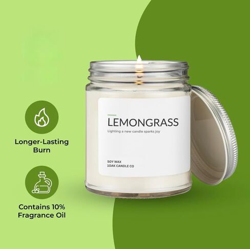 1OAK Soy Wax Scented Candles (Lemongrass) - Soy Candles for Home Scented - Long Burning Premium - Hand-Poured (7oz.) in Saudi Arabia