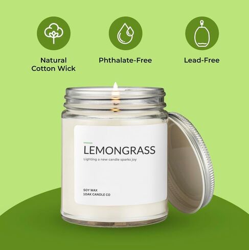 1OAK Soy Wax Scented Candles (Lemongrass) - Soy Candles for Home Scented - Long Burning Premium - Hand-Poured (7oz.) in Saudi Arabia