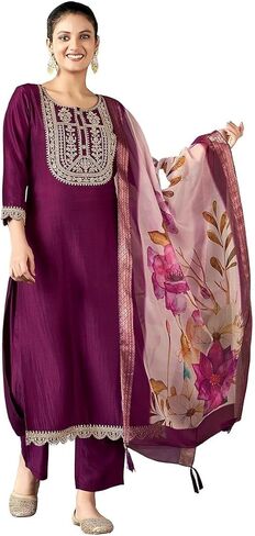 مجموعة كورتا للسيدات من DREAMANGEL FASHION، ملابس حفلات على الطراز الهندي، بنطال كورتا مستقيم مطرز مع وشاح in Kuwait