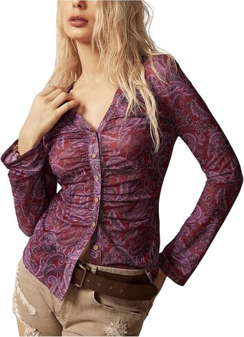 SweatyRocks Women's Long Sleeve Slim Fit Ruched Button Down Shirt Y2k Vintage Going Out Tops in Saudi Arabia