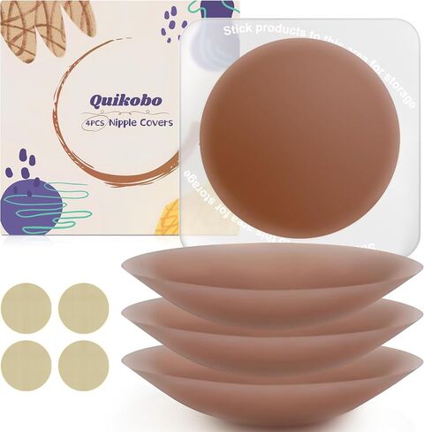 2 Pairs Nipple Covers for Women, Silicone Nipple Pasties,Reusable Sticky Breast Petals,Ultra-Thin Adhesive Pasties,Invisible Seamless Pasties Sticky Bra with Storage Board in Kuwait