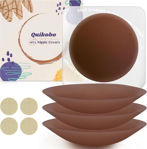 2 Pairs Nipple Covers for Women, Silicone Nipple Pasties,Reusable Sticky Breast Petals,Ultra-Thin Adhesive Pasties,Invisible Seamless Pasties Sticky Bra with Storage Board in Kuwait