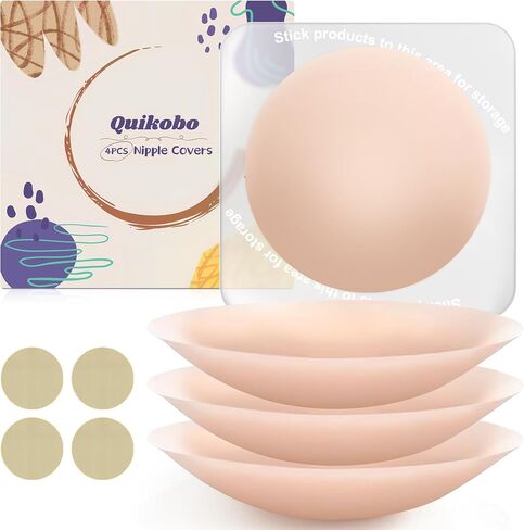 2 Pairs Nipple Covers for Women, Silicone Nipple Pasties,Reusable Sticky Breast Petals,Ultra-Thin Adhesive Pasties,Invisible Seamless Pasties Sticky Bra with Storage Board in Kuwait