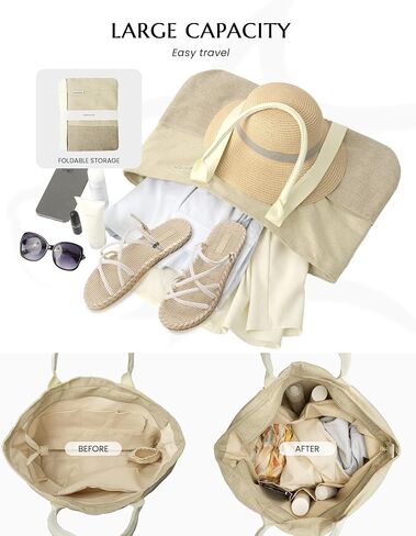 Large Beach Tote Bag with Zipper-Travel Tote Bag for Women with Sun Hat Holder Strap Boho Summer Beach Tote in Saudi Arabia