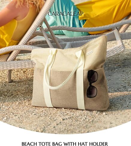 Large Beach Tote Bag with Zipper-Travel Tote Bag for Women with Sun Hat Holder Strap Boho Summer Beach Tote in Saudi Arabia