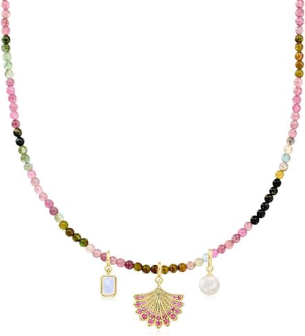 Ross-Simons 3.5-4mm Multicolored Tourmaline Bead Charm-Compatible Toggle Necklace in 18kt Gold Over Sterling in Saudi Arabia