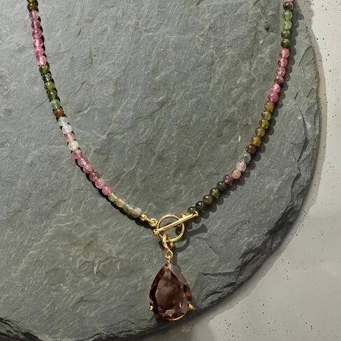 Ross-Simons 3.5-4mm Multicolored Tourmaline Bead Charm-Compatible Toggle Necklace in 18kt Gold Over Sterling in Saudi Arabia