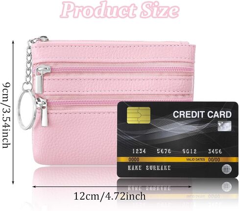 2pack Keychain Coin Purse with Zipper - PU Leather Card Holder Wallet for Women Men, Small Travel Essentials Organizer (Black,Pink Combo) in Saudi Arabia