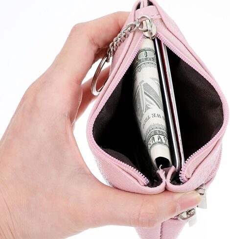 2pack Keychain Coin Purse with Zipper - PU Leather Card Holder Wallet for Women Men, Small Travel Essentials Organizer (Black,Pink Combo) in Saudi Arabia