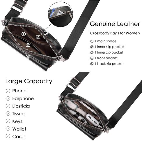 Genuine Leather Crossbody Bags for Women, Small Crossbody Purse with Multi Zipper Pockets, Women's Crossbody Handbags in Saudi Arabia