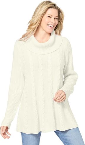 Woman Within Plus Size Cowl Neck Cable Knit Swing Sweater in Saudi Arabia