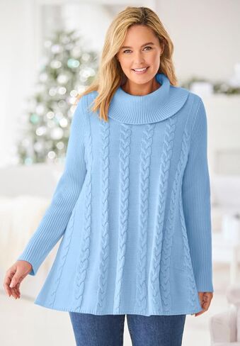 Woman Within Plus Size Cowl Neck Cable Knit Swing Sweater in Saudi Arabia