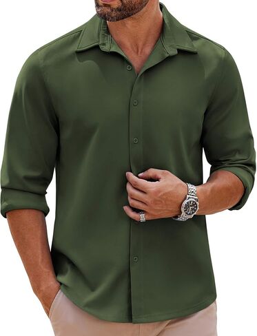 COOFANDY Mens Long Sleeve Button Down Shirts Casual Untucked Shirts Stretch Shirts in Saudi Arabia
