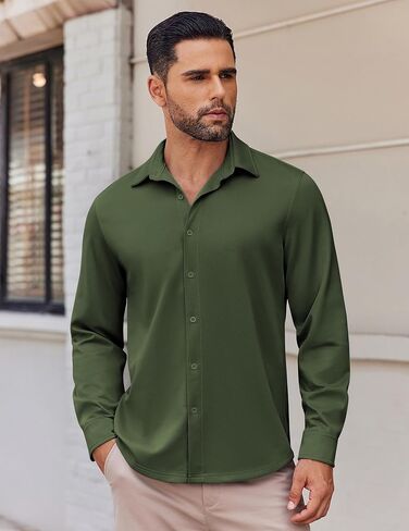COOFANDY Mens Long Sleeve Button Down Shirts Casual Untucked Shirts Stretch Shirts in Saudi Arabia