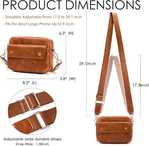 Genuine Leather Crossbody Bags for Women, Small Crossbody Purse with Multi Zipper Pockets, Women's Crossbody Handbags in Kuwait