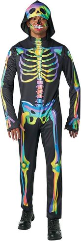 Seasons Rainbow Skeleton Costume with Hood for Man, Black-Light Responsive, Halloween Cosplay Costume in Saudi Arabia