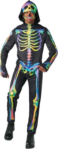Seasons Rainbow Skeleton Costume with Hood for Man, Black-Light Responsive, Halloween Cosplay Costume in Saudi Arabia