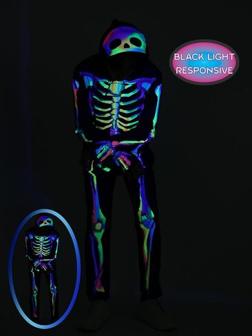 Seasons Rainbow Skeleton Costume with Hood for Man, Black-Light Responsive, Halloween Cosplay Costume in Saudi Arabia
