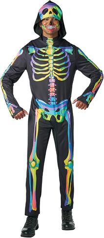 Seasons Rainbow Skeleton Costume with Hood for Man, Black-Light Responsive, Halloween Cosplay Costume in Saudi Arabia