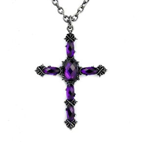 The Gothic King Of The Universe Purple Stone Vampire Cross Necklace Dark Elegant Pendant in Saudi Arabia