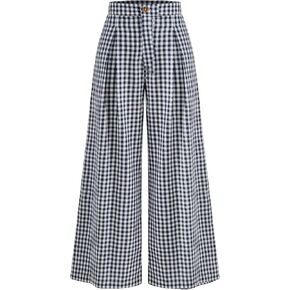 سروال واسع الساق من CIDER، سروال قطني عالي الخصر، سروال نسائي منقوش، سروال كاجوال مع جيوب in Kuwait