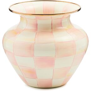 MACKENZIE-CHILDS Enamel Vase, Unique Flower-Vase Decor for Living Room, Large, Light-Blue-and-White Sky Check in Saudi Arabia