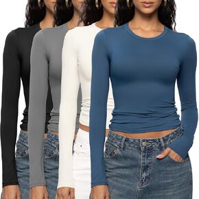 قمصان نسائية مفعمة بالحيوية بأكمام طويلة ورقبة دائرية ومناسبة للخروج وقمصان كاجوال أساسية in Kuwait