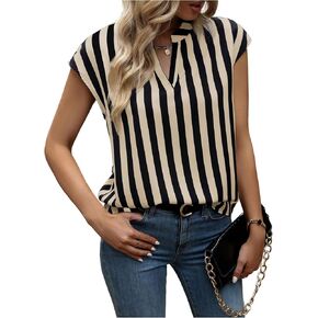SOLY HUX Women's Striped Shirt Notched V Neck Office Blouse Work Tops Teacher Clothes in Kuwait