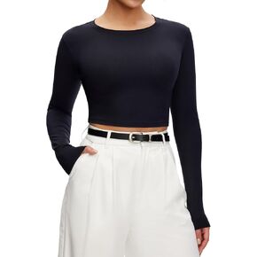 NANJI Cropped Long Sleeve T Shirts for Woman - Slim Fit Crew Neck Crop Tops, Basic Women's Cropped Tee Casual Wear Workout in Saudi Arabia