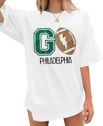 Game Day Shirt Women:Oversized Football Tshirts Glitter Fall Graphic Tees Team Fan Short Sleeve Tops in Kuwait