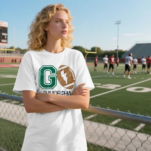 Game Day Shirt Women:Oversized Football Tshirts Glitter Fall Graphic Tees Team Fan Short Sleeve Tops in Kuwait
