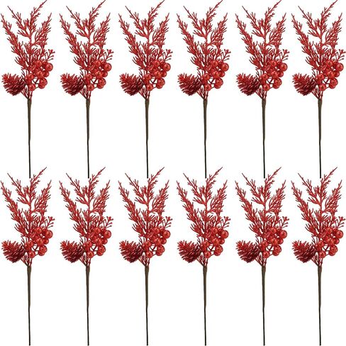 Winlyn 12 Pcs Christmas Artificial Pine Branches Teal Glitter Pine Needles with Pinecone and Berries Christmas Floral Picks 14.2" for Teal Christmas Tree Seasonal Wreath Swag Holiday Arrangement in Saudi Arabia