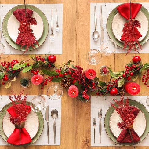 Winlyn 12 Pcs Christmas Artificial Pine Branches Teal Glitter Pine Needles with Pinecone and Berries Christmas Floral Picks 14.2" for Teal Christmas Tree Seasonal Wreath Swag Holiday Arrangement in Saudi Arabia